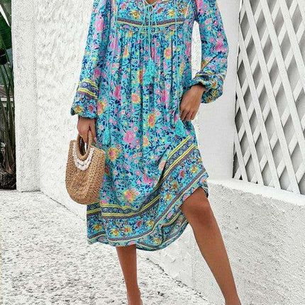 Bohemian Escape Women's Long Sleeve Resort Dress in Viscose - Très Elite