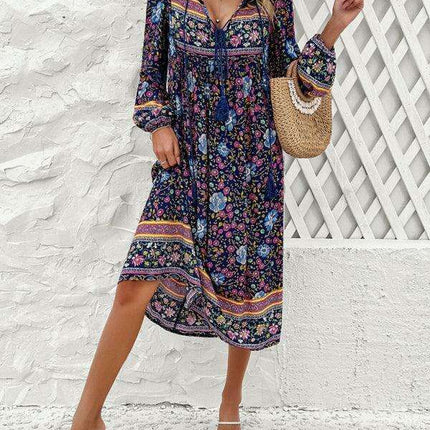 Bohemian Escape Women's Long Sleeve Resort Dress in Viscose - Très Elite