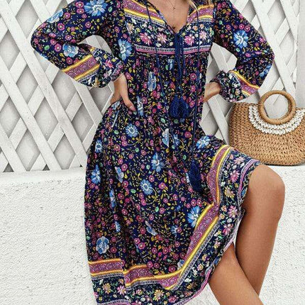 Bohemian Escape Women's Long Sleeve Resort Dress in Viscose - Très Elite