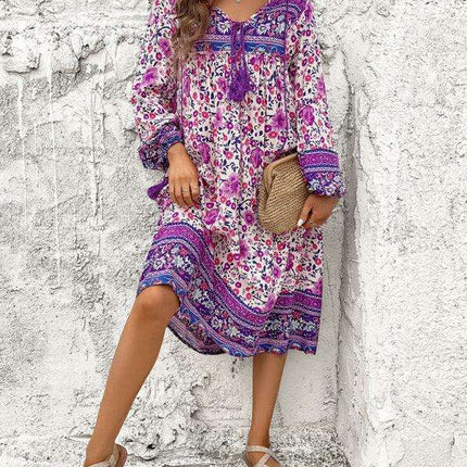 Bohemian Escape Women's Long Sleeve Resort Dress in Viscose - Très Elite