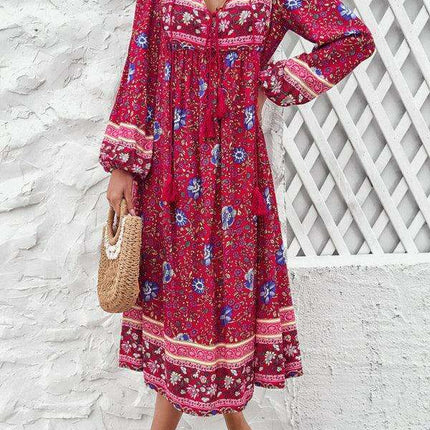 Bohemian Escape Women's Long Sleeve Resort Dress in Viscose