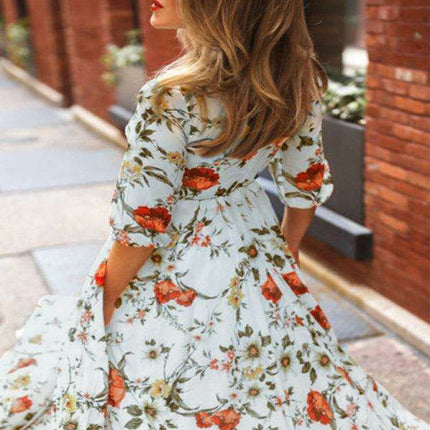 Bohemian Floral Print Dress with Vintage Charm for Year-Round Wear - Très Elite