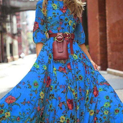 Bohemian Floral Print Dress with Vintage Charm for Year-Round Wear - Très Elite