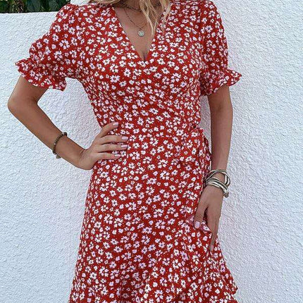 Bohemian Floral Ruffle Maxi Dress with Intricate Woven Design - Très Elite
