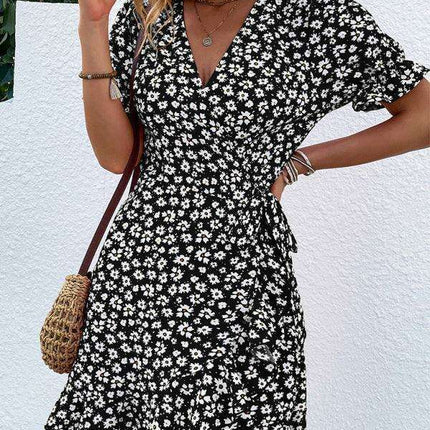 Bohemian Floral Ruffle Maxi Dress with Intricate Woven Design - Très Elite