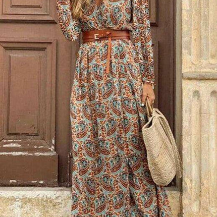 Bohemian Floral V-Neck Maxi Dress with Adjustable Belt - Très Elite