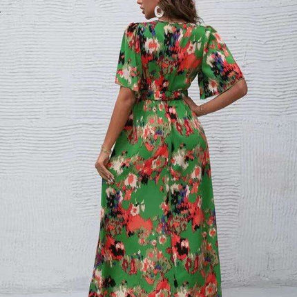 Bohemian Floral V-Neck Summer Dress with Asymmetrical Hem - Très Elite