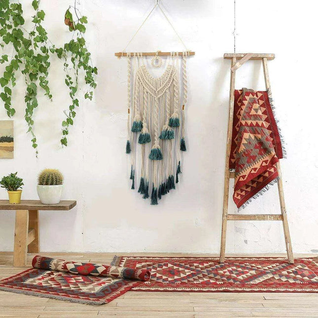 Bohemian Geometric Cotton Macrame Wall Art - Handcrafted Tapestry, 84x45cm