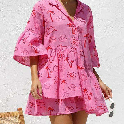 Bohemian-Inspired Midi Dress with Trumpet Sleeves - Très Elite