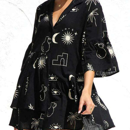 Bohemian-Inspired Midi Dress with Trumpet Sleeves - Très Elite