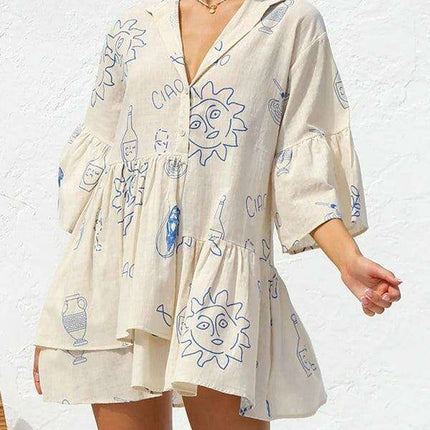 Bohemian-Inspired Midi Dress with Trumpet Sleeves - Très Elite