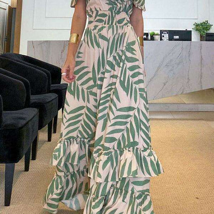 Bohemian Leaf Print Asymmetrical Summer Dress for Women - Très Elite