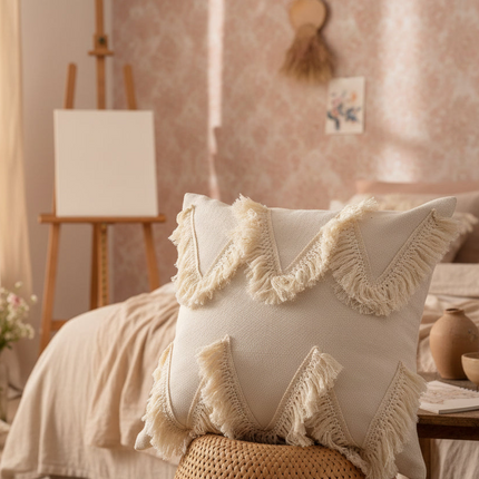 Bohemian Moroccan Circle Cushion Cover with Charming Tassels - Très Elite