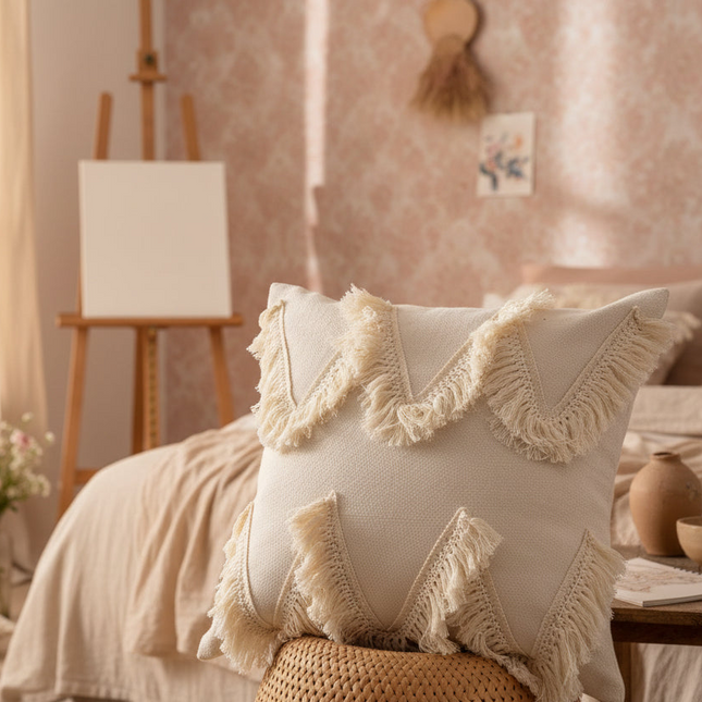 Bohemian Moroccan Circle Cushion Cover with Charming Tassels - Très Elite
