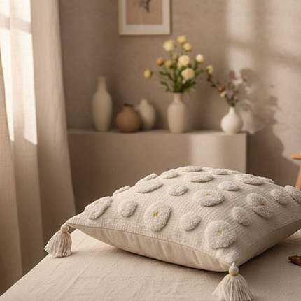 Bohemian Moroccan-Style Plush Pillowcase with Charming Tassels - Très Elite