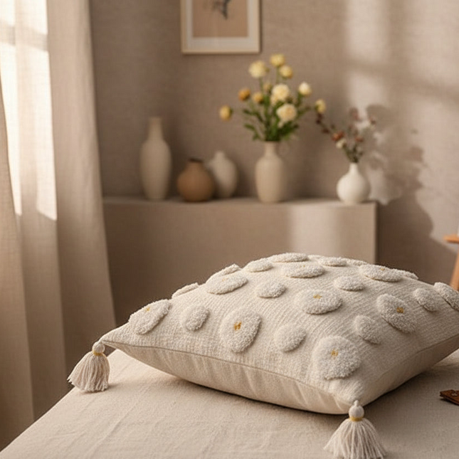 Bohemian Moroccan-Style Plush Pillowcase with Charming Tassels - Très Elite