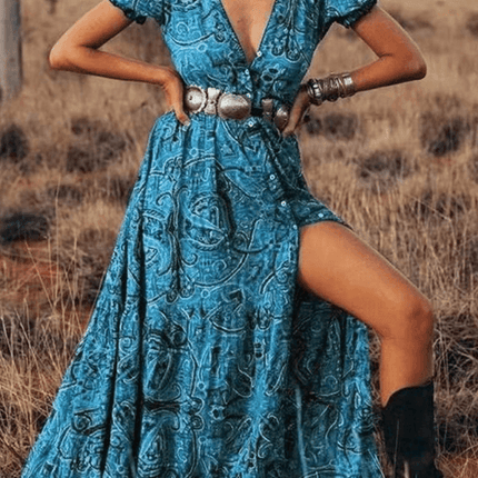 Bohemian Paisley V-Neck Summer Dress for Women - Lightweight and Breezy Design