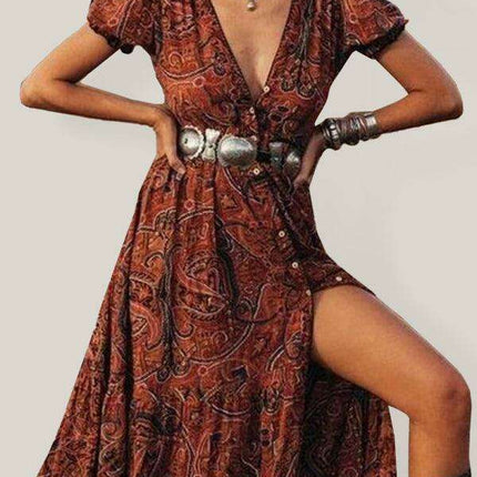 Bohemian Paisley V-Neck Summer Dress for Women - Lightweight and Breezy Design