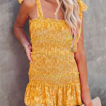 Bohemian Style Ruffled Dress with Off-Shoulder Sleeves