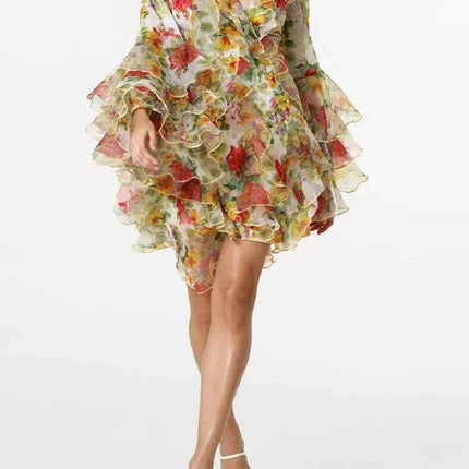 Bohemian Summer Floral V-Neck Dress with Ruffles - Très Elite