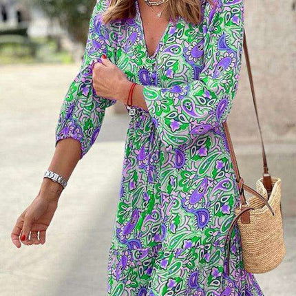 Bohemian V-Neck Swing Dress for Effortless Style - Très Elite