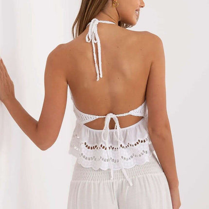 Boho Airy Lace Knit Top For Women White 214026 Lightweight - Très Elite