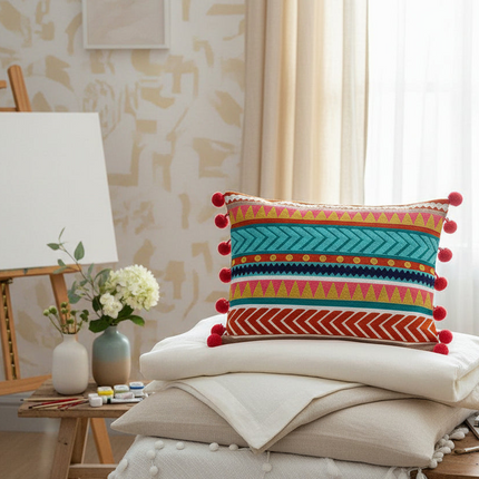 Boho Chic Floral Lumbar Pillow Cover