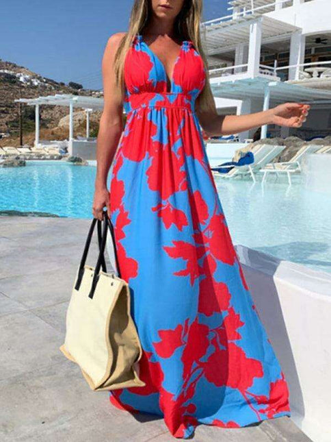 Boho Chic Floral Maxi Dress with V-neck - Stylish and Versatile Summer Dress