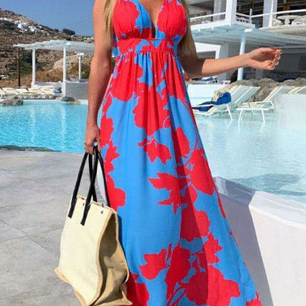 Boho Chic Floral Maxi Dress with V-neck - Stylish and Versatile Summer Dress