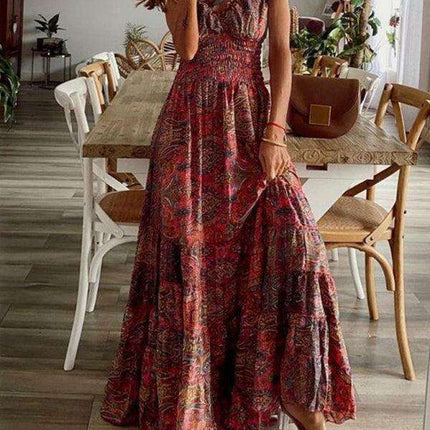 Boho Chic Floral Maxi Dress with Waist Tie