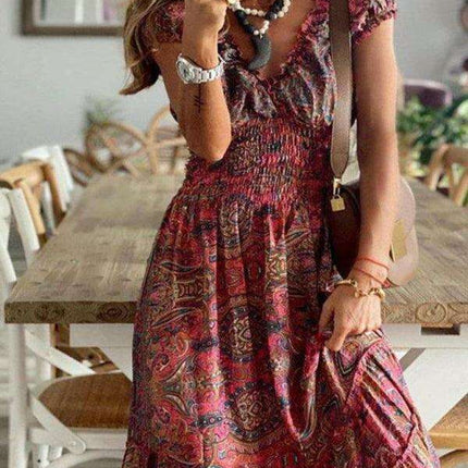 Boho Chic Floral Maxi Dress with Waist Tie - Très Elite