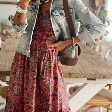 Boho Chic Floral Maxi Dress with Waist Tie - Très Elite