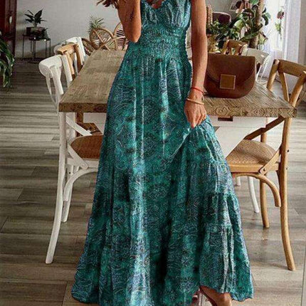 Boho Chic Floral Maxi Dress with Waist Tie
