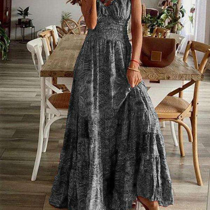 Boho Chic Floral Maxi Dress with Waist Tie