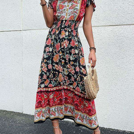 Boho Chic Floral V-Neck Rayon Dress with Slit for Women - Très Elite