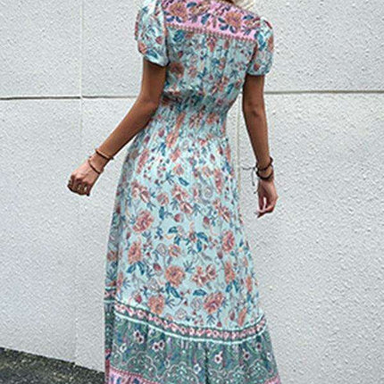 Boho Chic Floral V-Neck Rayon Dress with Slit for Women - Très Elite