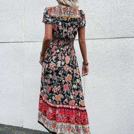 Boho Chic Floral V-Neck Rayon Dress with Slit for Women - Très Elite