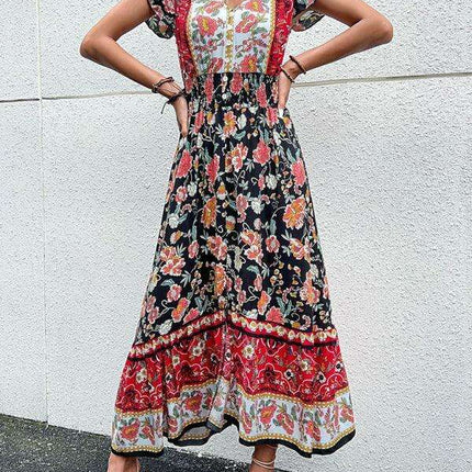 Boho Chic Floral V-Neck Rayon Dress with Slit for Women - Très Elite
