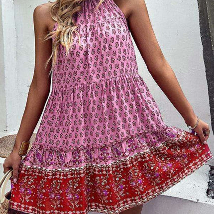 Boho Chic Halterneck Summer Dress in Vibrant Paisley Print