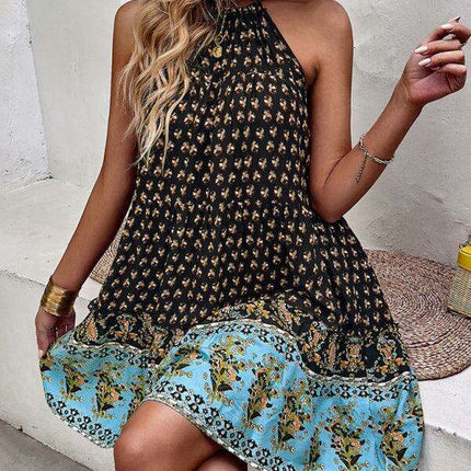 Boho Chic Halterneck Summer Dress in Vibrant Paisley Print
