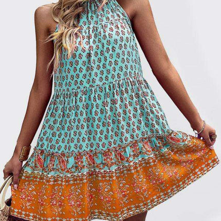 Boho Chic Halterneck Summer Dress in Vibrant Paisley Print