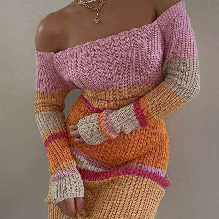 Boho Chic Off-Shoulder Striped Knit Dress - Essential Summer Wardrobe Piece