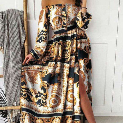 Boho-Chic One-Shoulder Maxi Dress with Elegant Side Slits