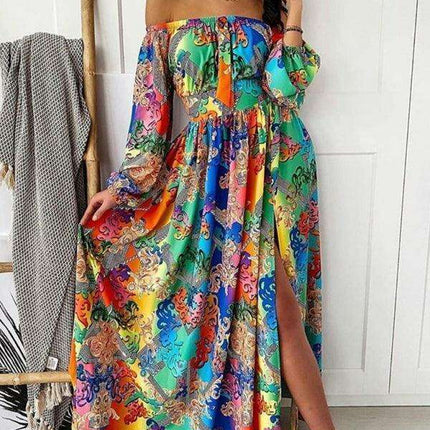 Boho-Chic One-Shoulder Maxi Dress with Elegant Side Slits