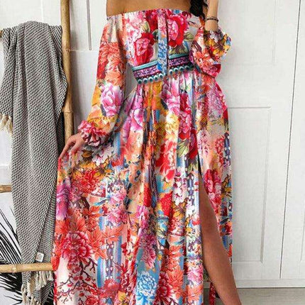 Boho-Chic One-Shoulder Maxi Dress with Elegant Side Slits