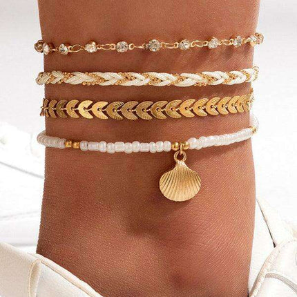 Boho Chic Shell and Bead Layered Anklet - Trendy Foot Jewelry for Effortless Summer Style - Très Elite