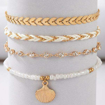 Boho Chic Shell and Bead Layered Anklet - Trendy Foot Jewelry for Effortless Summer Style - Très Elite