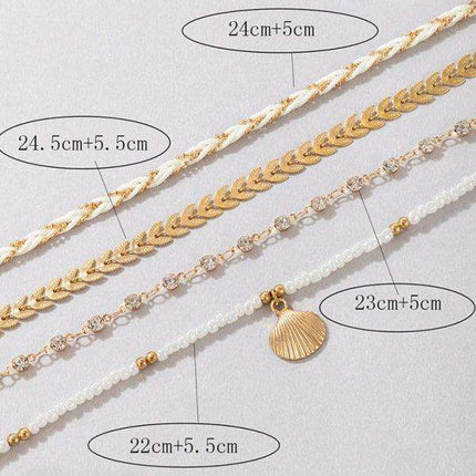 Boho Chic Shell and Bead Layered Anklet - Trendy Foot Jewelry for Effortless Summer Style - Très Elite