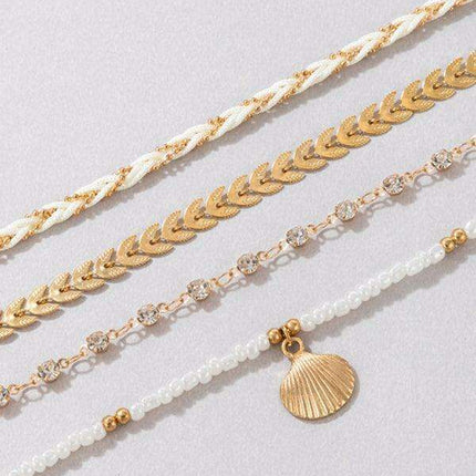 Boho Chic Shell and Bead Layered Anklet - Trendy Foot Jewelry for Effortless Summer Style - Très Elite