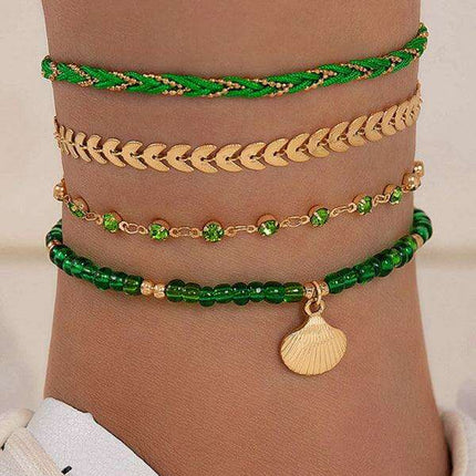 Boho Chic Shell and Bead Layered Anklet - Trendy Foot Jewelry for Effortless Summer Style - Très Elite